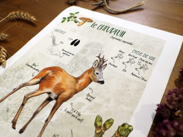 Affiche scientifique naturaliste - Le Chevreuil