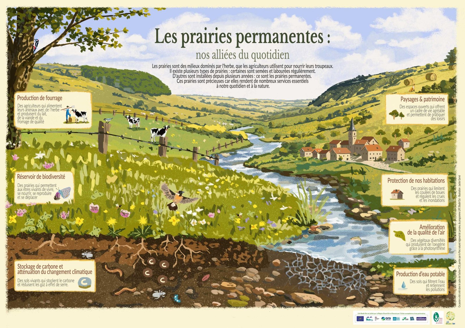 Poster "Les prairies permanentes" - Parc Naturel Régional de Lorraine - Photoshop